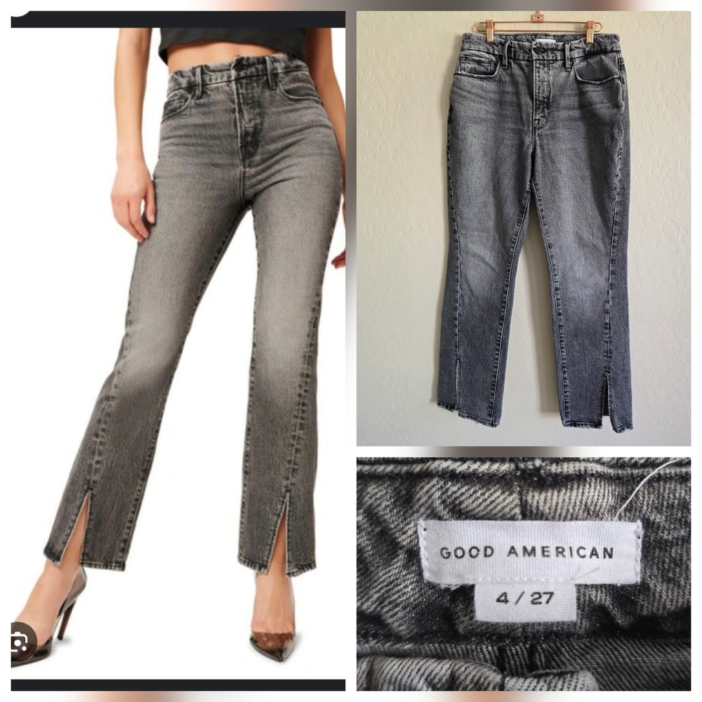 Good American Slit Hem Jeans Black acid wash Size 4/27‎